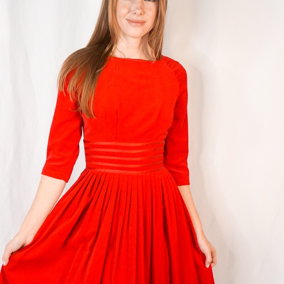 VINTAGE Carol Brent Red Velvet Holiday Dress 50s - Picture 6 of 7